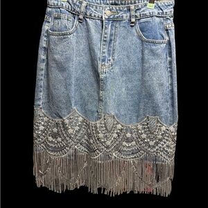 SHEIN Denim Skirt with silver sequins Fringe